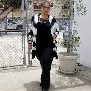 Black & White Tie Dye Cold Shoulder Cardigan